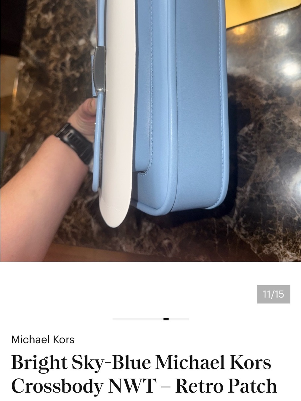 Michael Kors Sky Blue Crossbody with Retro Patch Accents - Picture 8 of 14